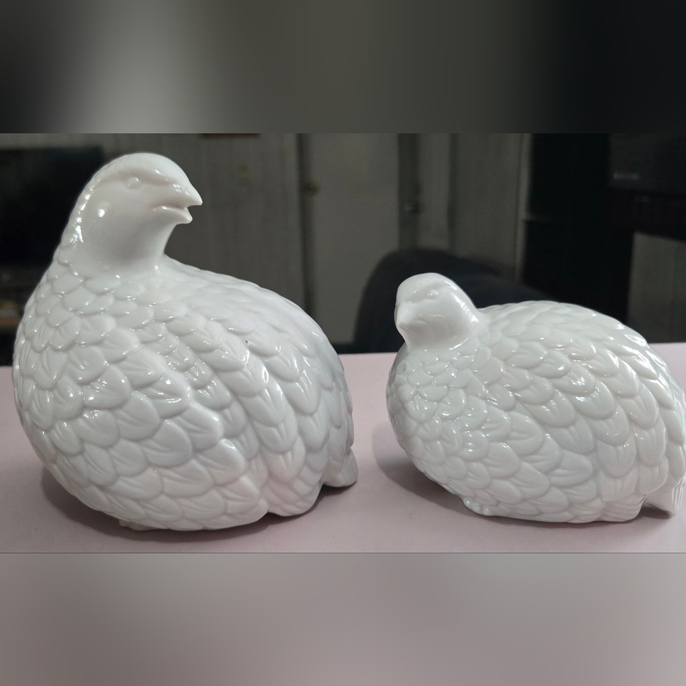 Elegant White Ceramic Bird Sculptures